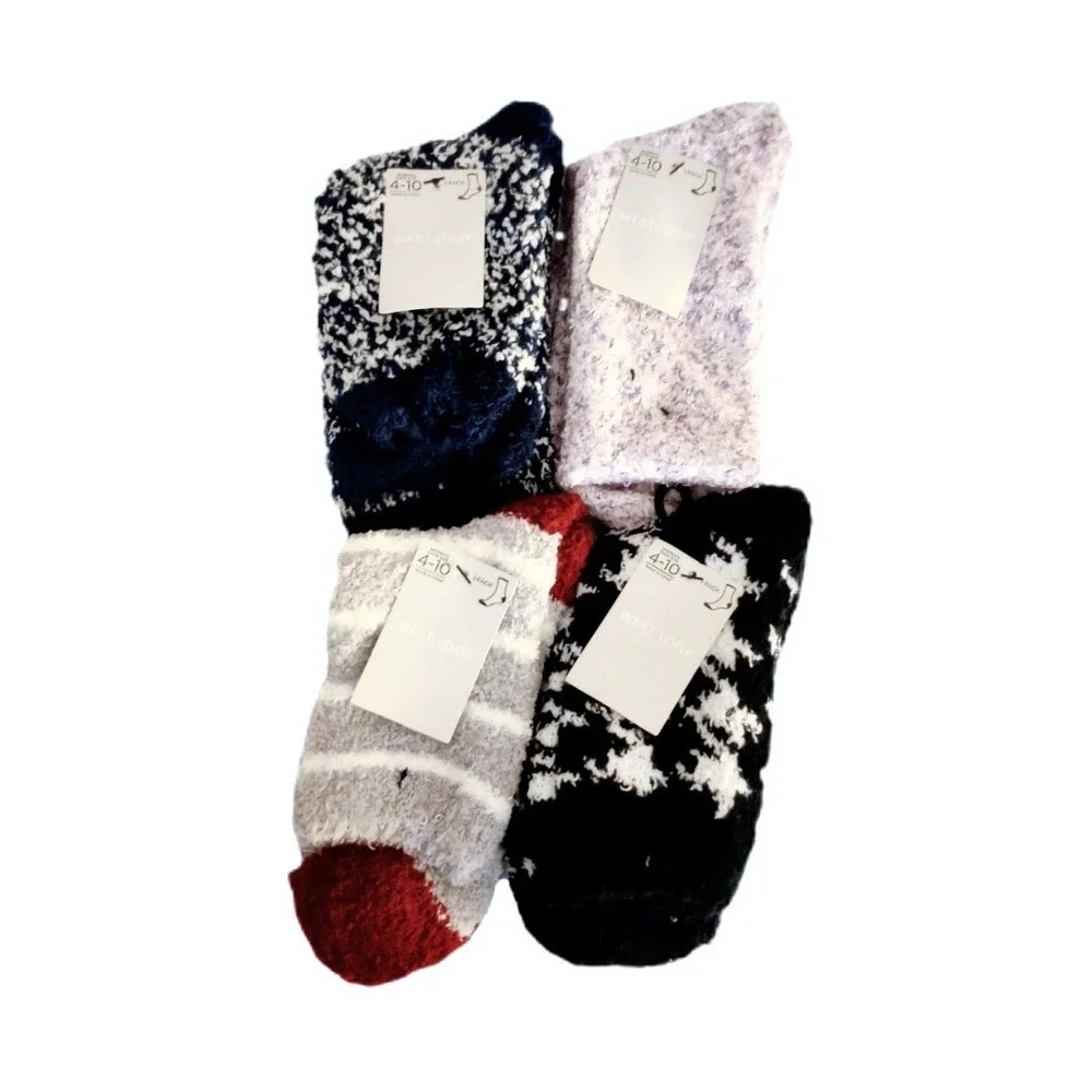 NWT 4pair West Loop Fuzzy Socks sz 4-10 Womens Multi Color Cozy Comfort